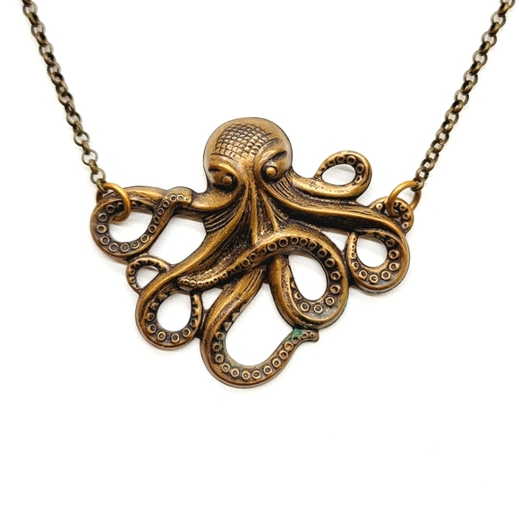 Steampunk Cosplay Sci-Fi Octopus Cthulu Squid Tentacles Brass Necklace Choker - Picture 5 of 12